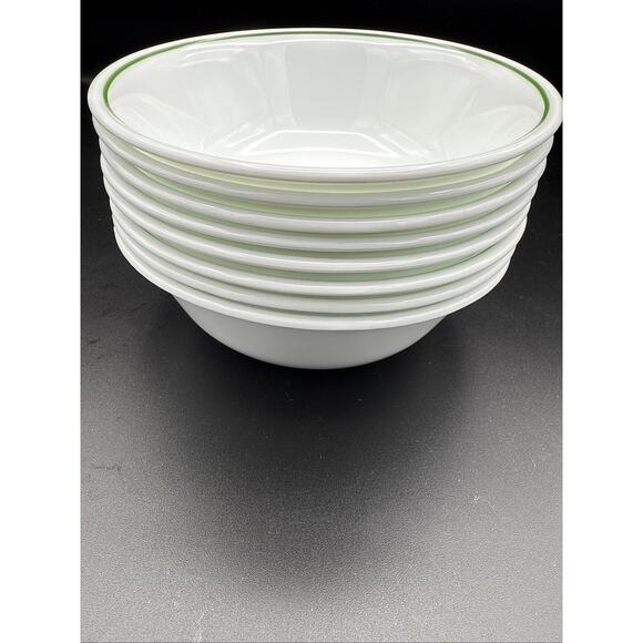 Corelle Soup Cereal BOWL Lot of 8 SINGLE GREEN BAND Nice EUC - Picture 4 of 7